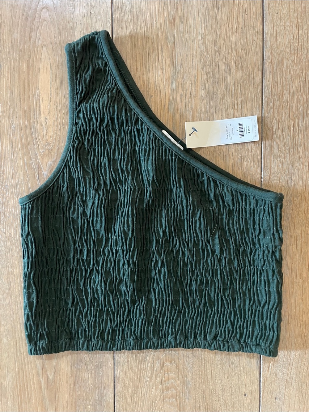 NWT Blue Rain One-Shoulder Smocked Crop Top - Forest Green- size S